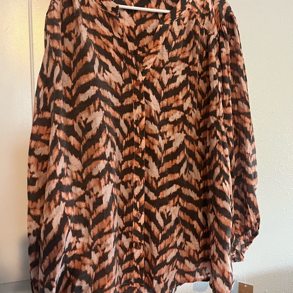 Hope Harlow Women plus size 3x Orange and Brown Blouse NWT